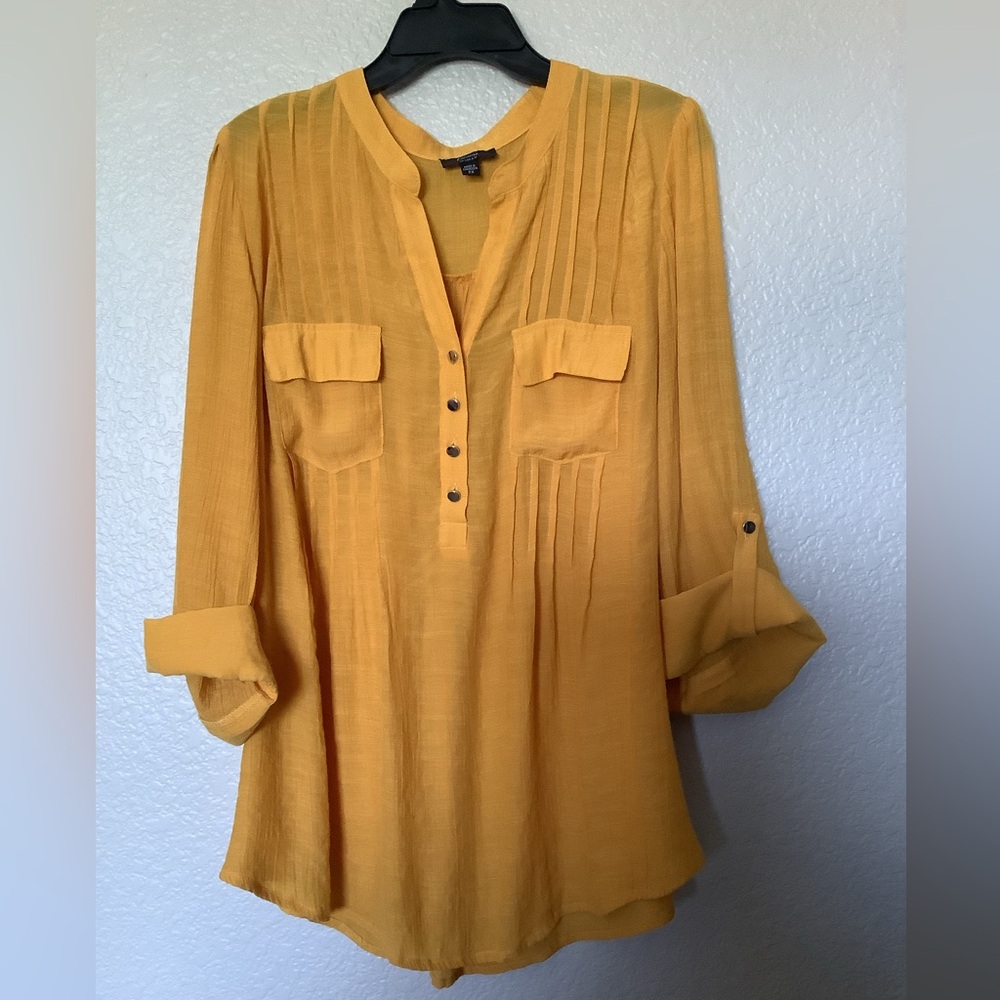 Cocomo Mustard Quarter Sleeve Button-Front Pintuck Tunic Top Plus Size Womens 2X